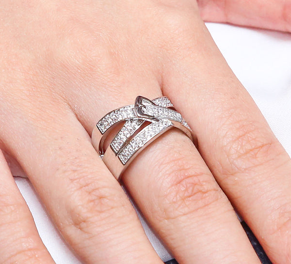 Silver Buckle Pave Ring - Mahroze