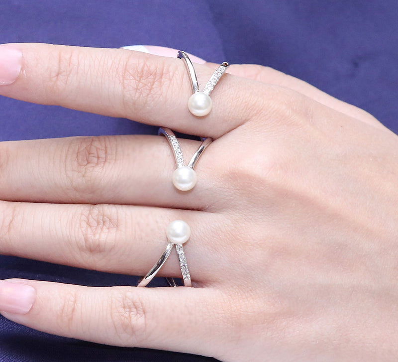 Three Pearl Three Finger Ring - Mahroze