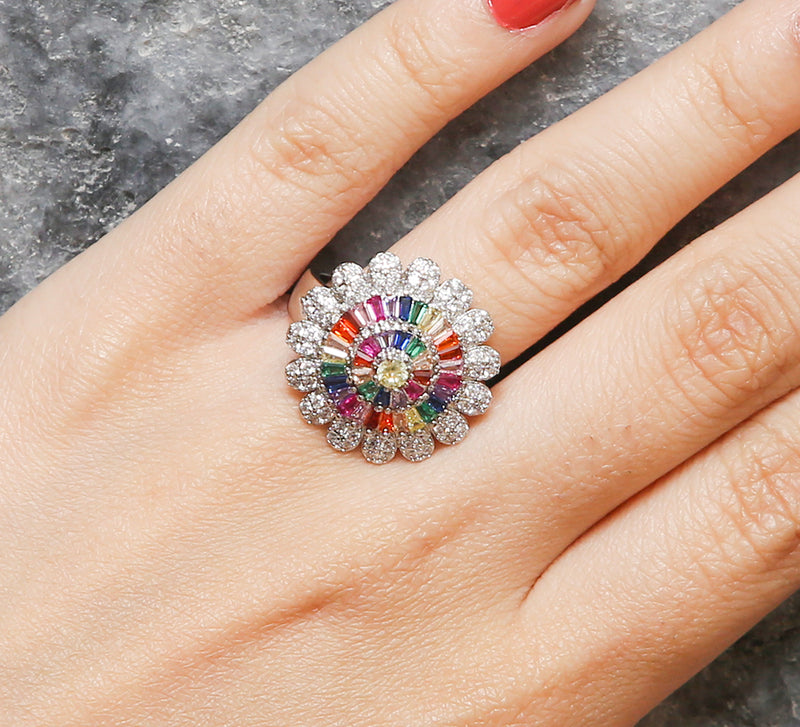 Prismatic Floral Pave Ring