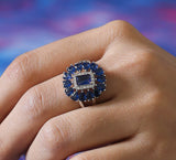 Blue Floral Pave Ring