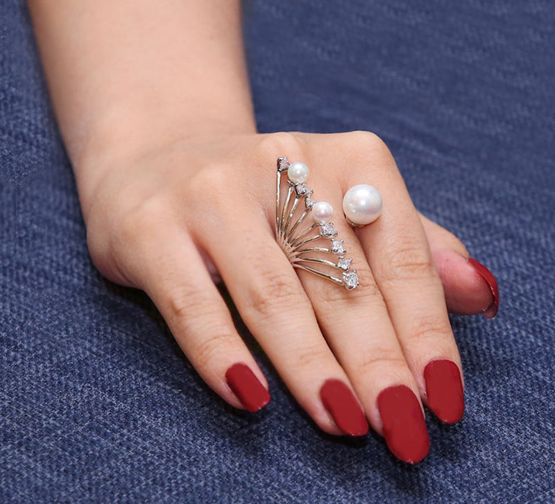 Stone & Pearl Pave Ring