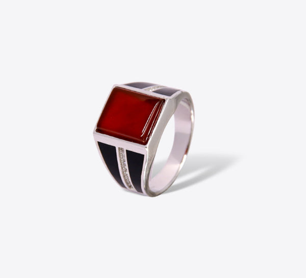 Exotic Maroon Stone Signet Sterling Silver Ring