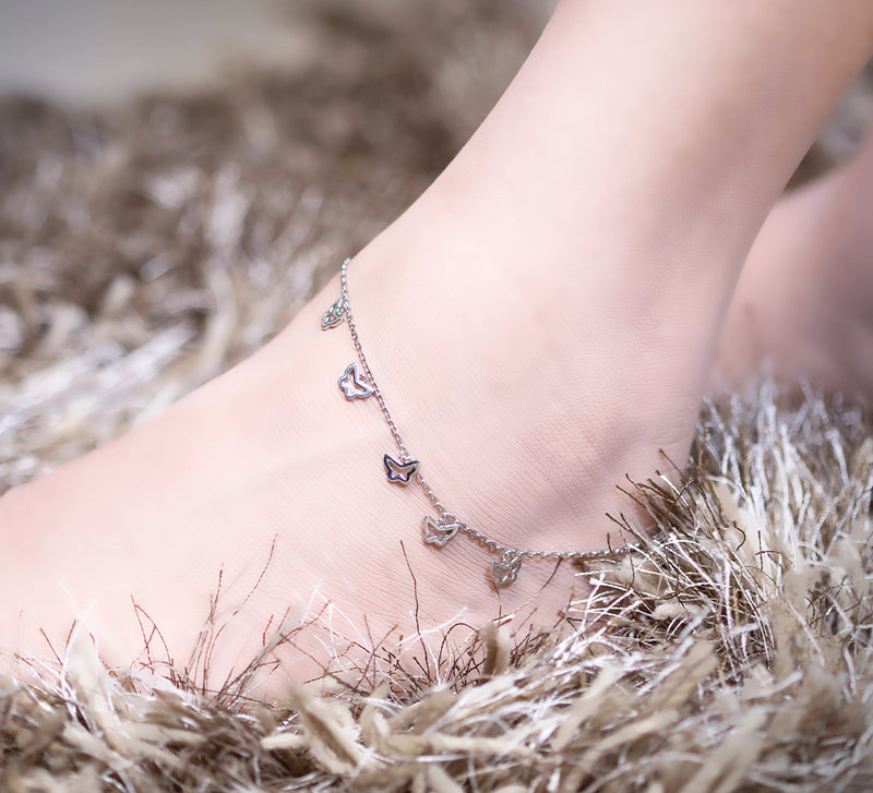 Silver Butterfly Anklet - 28 CM