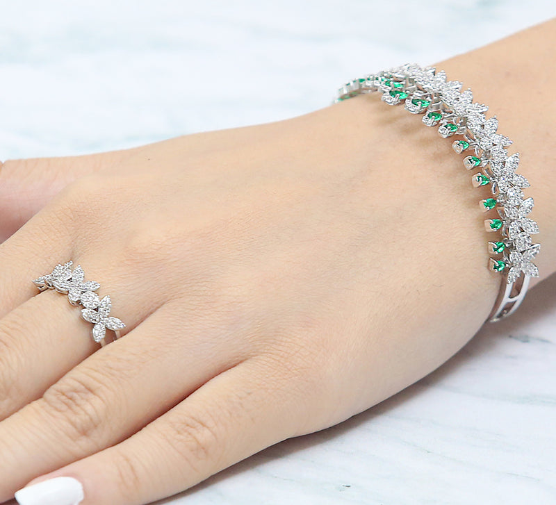 Emerald Crown Bracelet with Ring