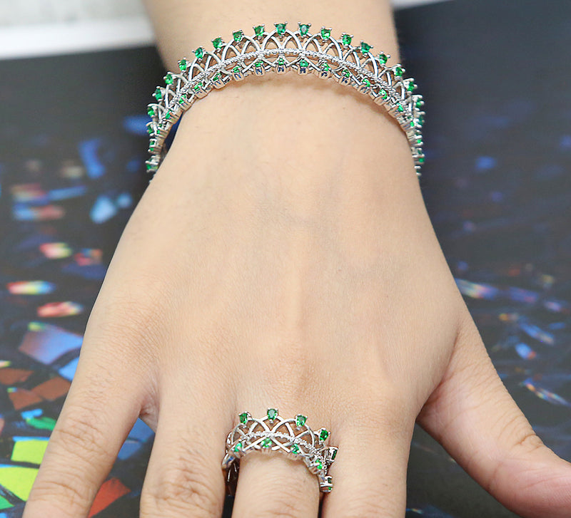 Emerald Linking Adjustable Bracelet with Ring