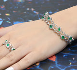 Chunky Emerald Adjustable Bracelet with Ring