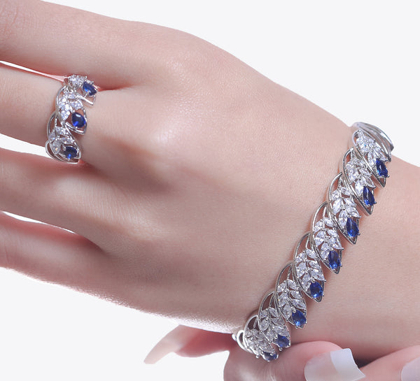 Leaf Blue Adjustable Bracelet With Ring