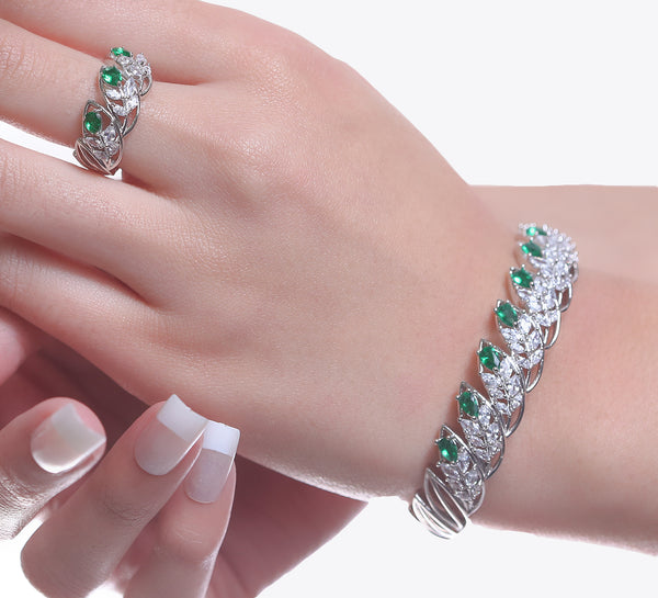 Green Leaf Adjustable Bracelet With Ring