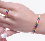 Multihued Adjustable Bracelet With Ring