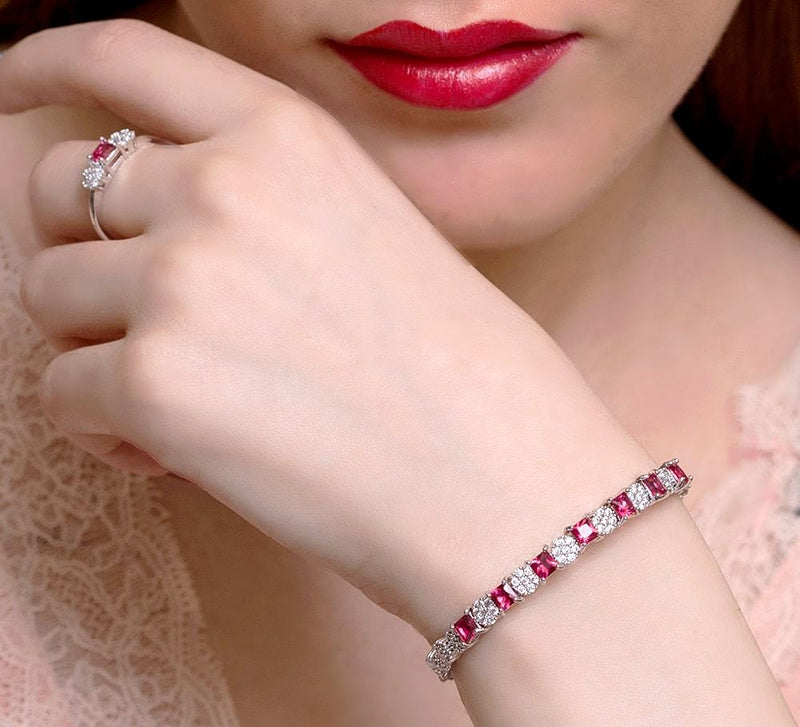Hot Pink Gems Bracelet with Free Ring