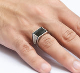 Blocked Black Cubic Sterling Silver Ring