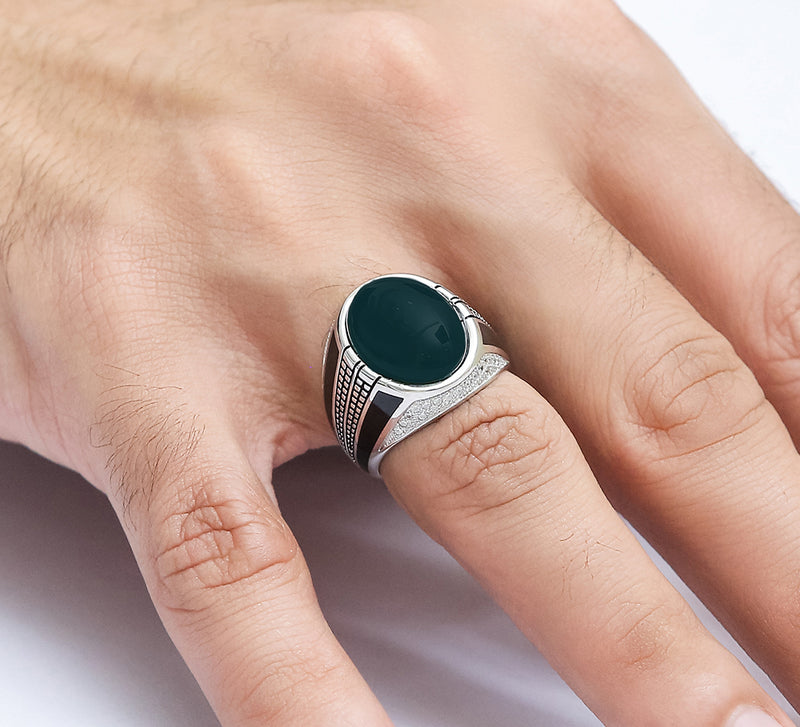 Olive Green Streamline Sterling Silver Ring