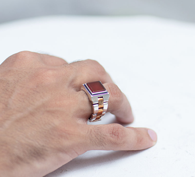 Maroon Sterling Silver Ring