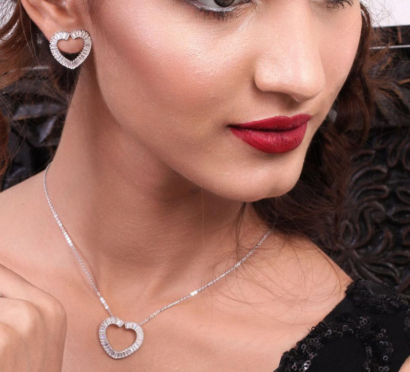 Buy Silver Heart Shape Women Pendant Sets Online In Pakistan