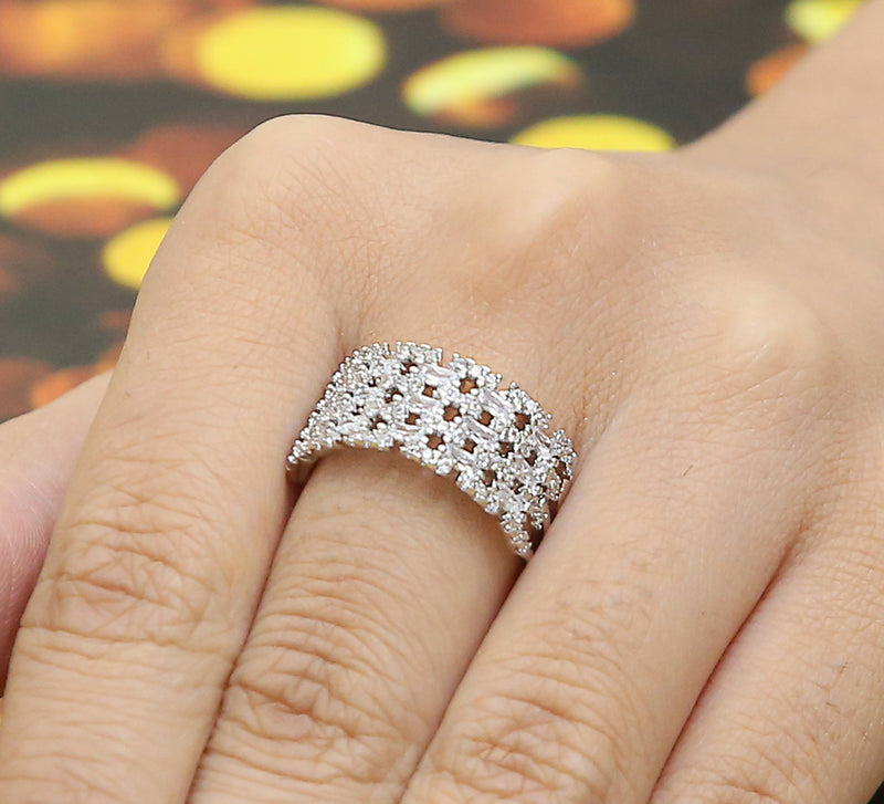Bricked Adjustable Pave Ring – Silver