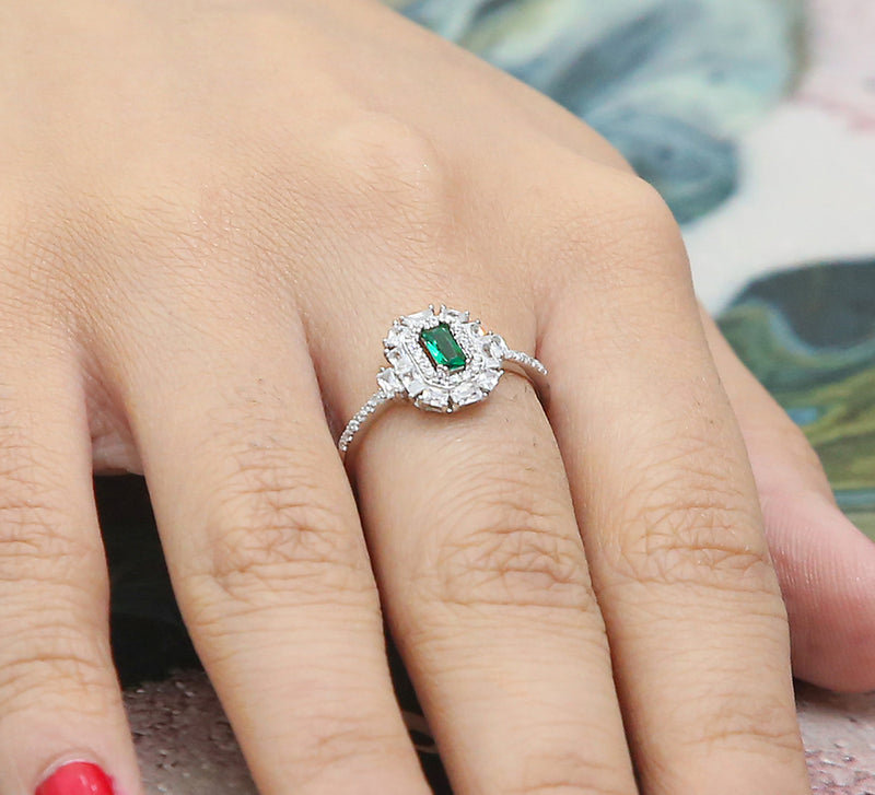Emerald Adjustable Sterling Silver Ring