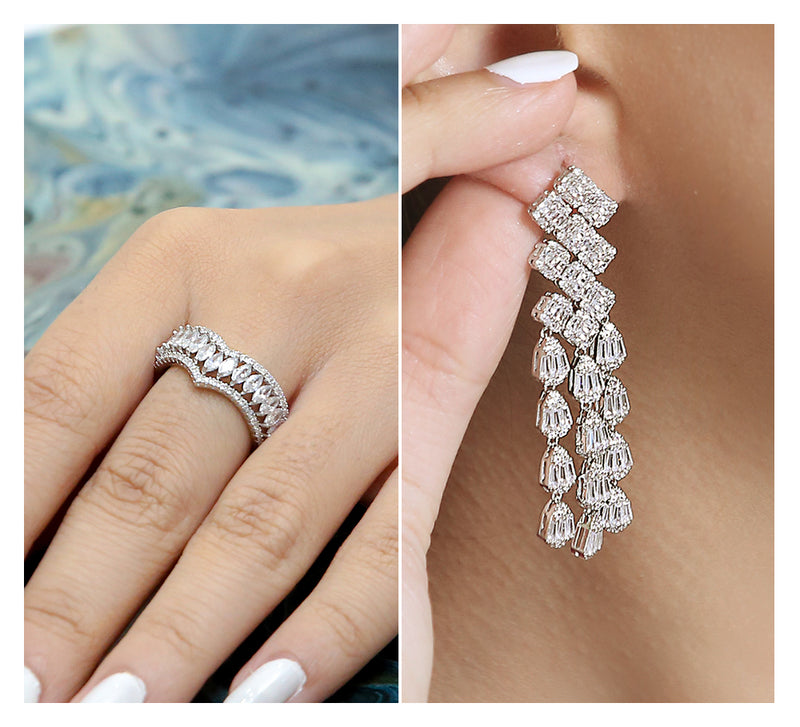 Pave Ring & Drop Earring