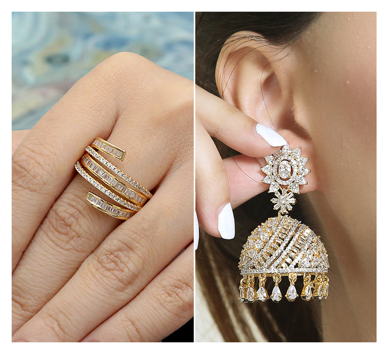 Adjustable pave Ring & Drop Earring