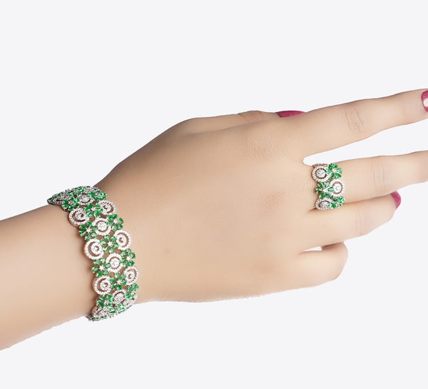 EMERALD MARQUISE FLORAL ADJUSTABLE BRACELET WITH RING